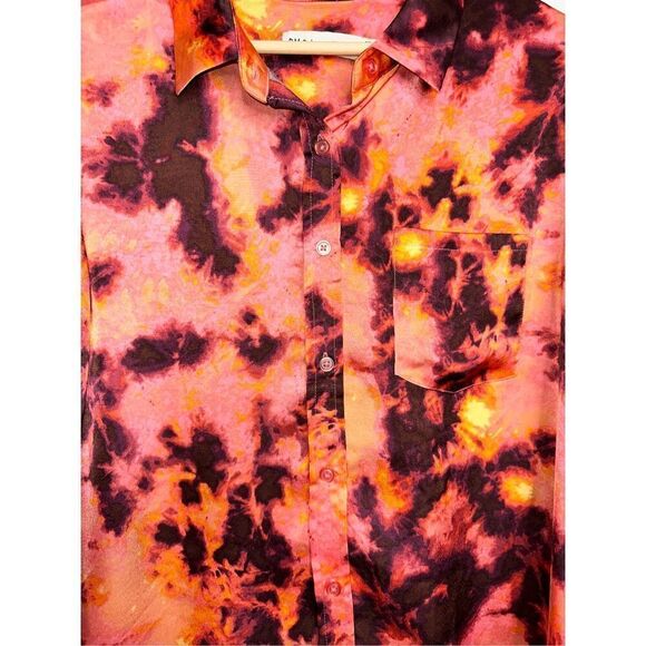 Rebecca Minkoff Women’s Sunset Blouse PL Petite Large Orange Tie Dye NWT - Picture 2 of 4